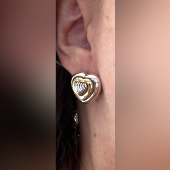 David Yurman Sterling Silver & 18K Gold Diamond Heart Earrings